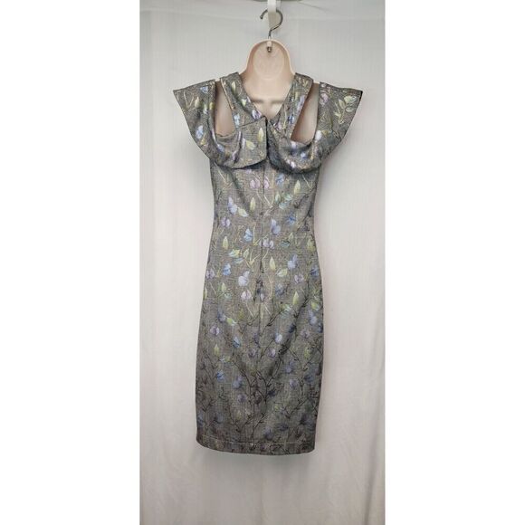 Rachel Roy Jolie Grey Metallic Floral Plaid Crossover Neckline Dress Size S NWOT - Picture 4 of 8
